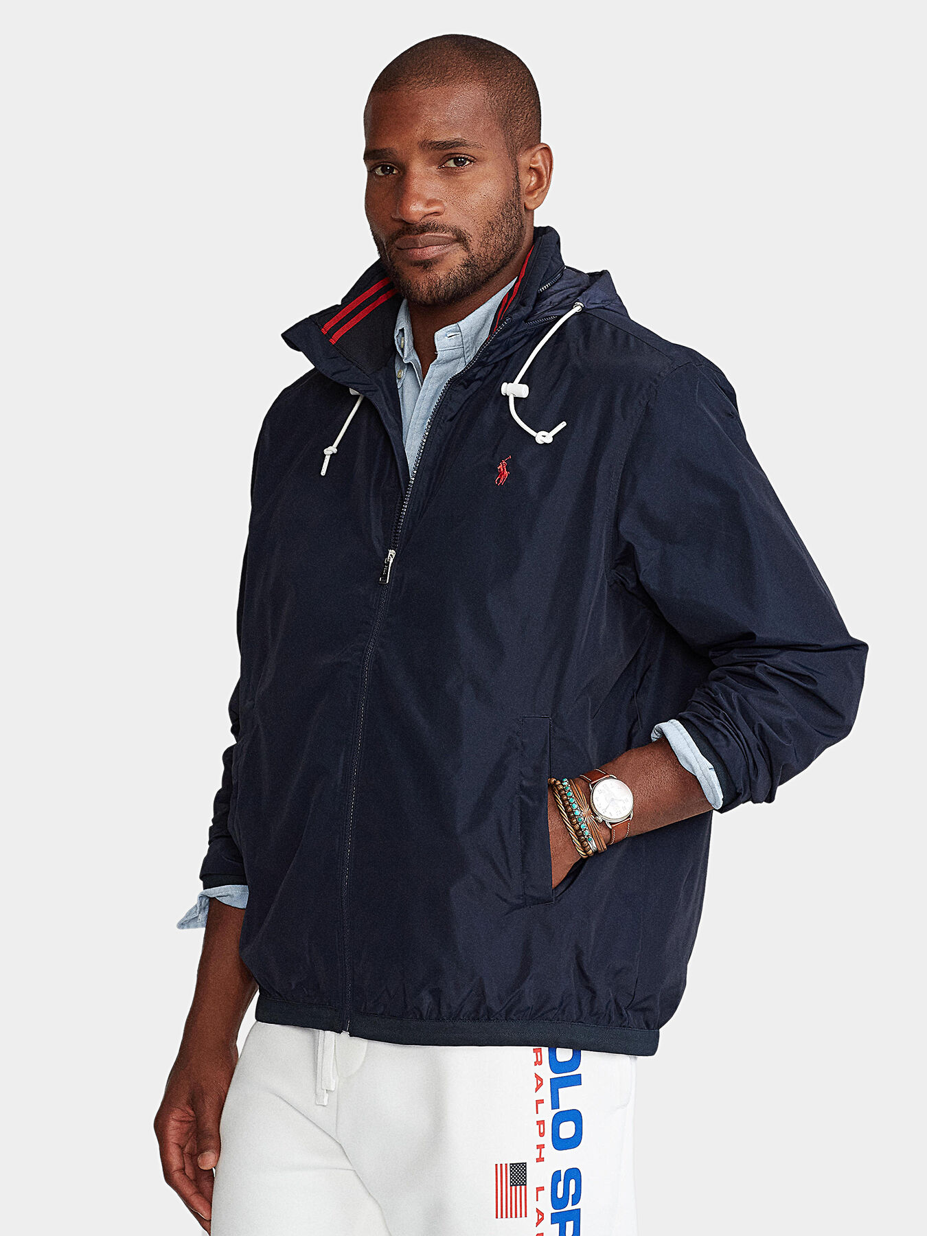 Blue jacket with hood and zip brand POLO RALPH LAUREN