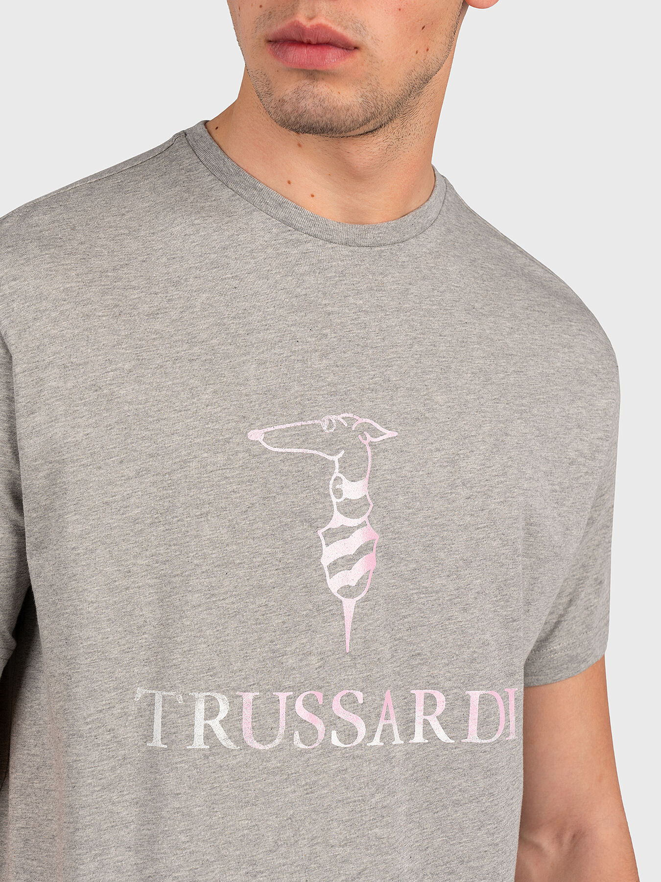 TRUSSARDI 売れ筋商品|||トラサルディ Tシャツ トップス レディース T-shirts Grey 美品 '90s TRUSSARDI トラサルディ 半袖 ロゴプリント Tシャツ L