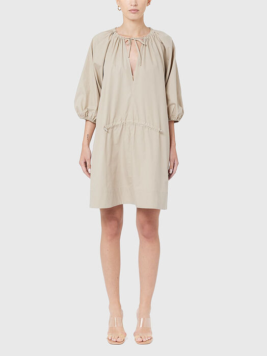 Beige dress with puff sleeves