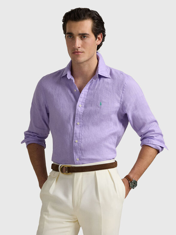 Purple linen shirt with logo embroidery - 0