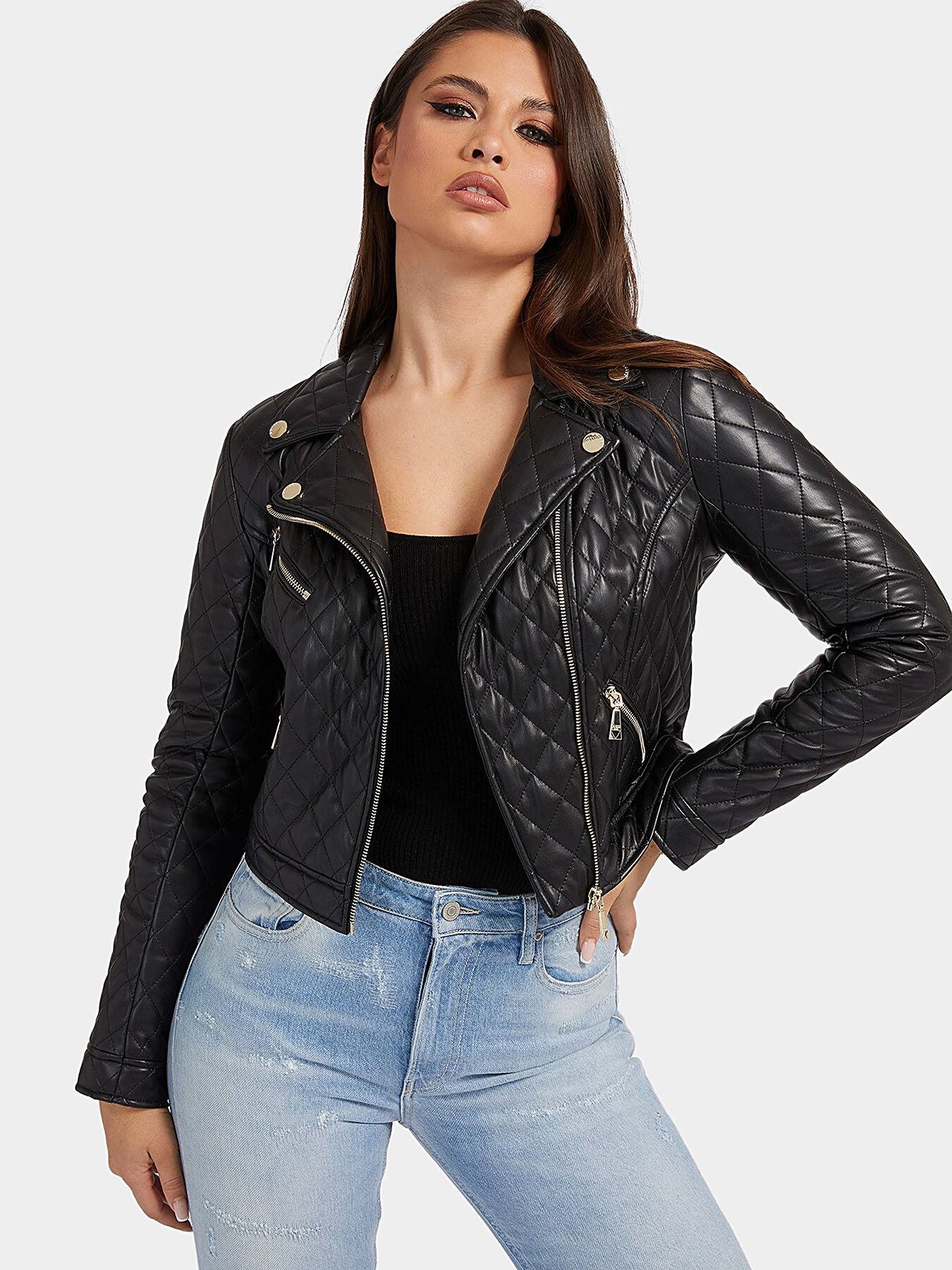 Faux leather jacket with quilted effect brand GUESS Globalbrandsstore en