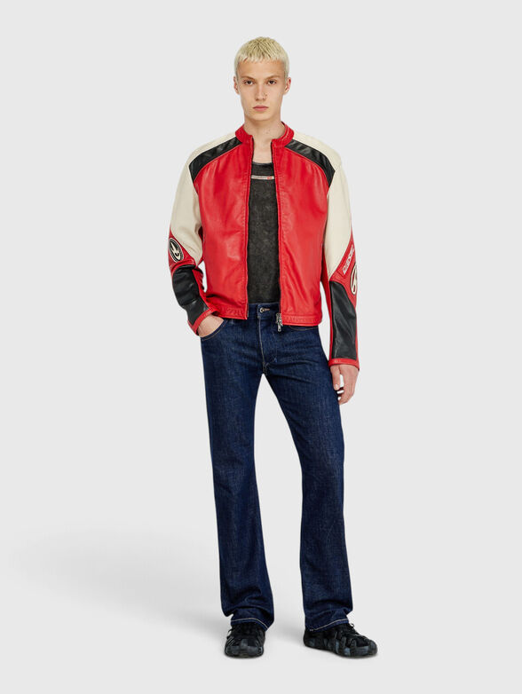 Leather biker jacket with logo detail - 2