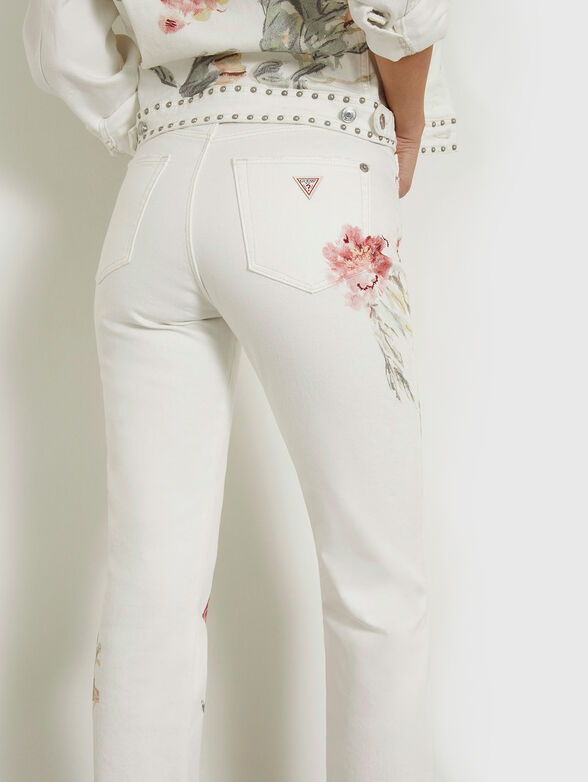 GIRLY white jeans with floral patterns - 3