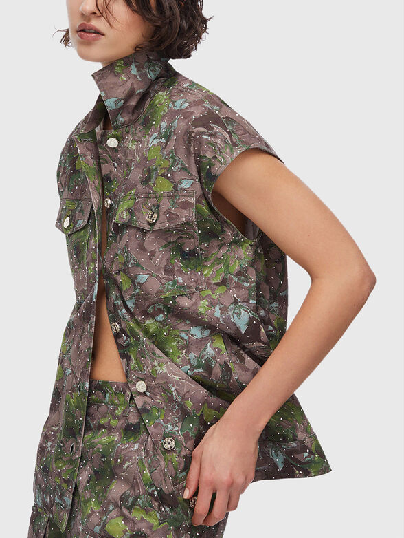Floral print denim vest - 4