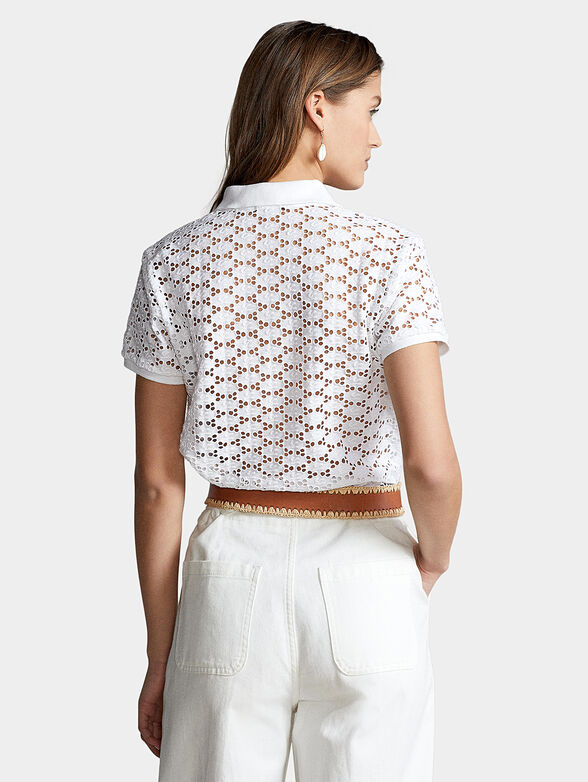Cotton Polo shirt with openwork embroidery - 3