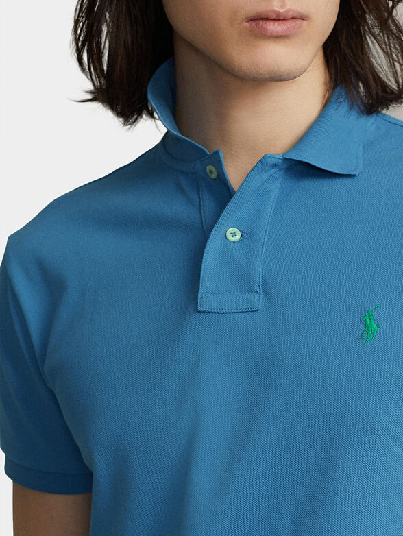 Blue Polo shirt with contrast logo embroidery - 4