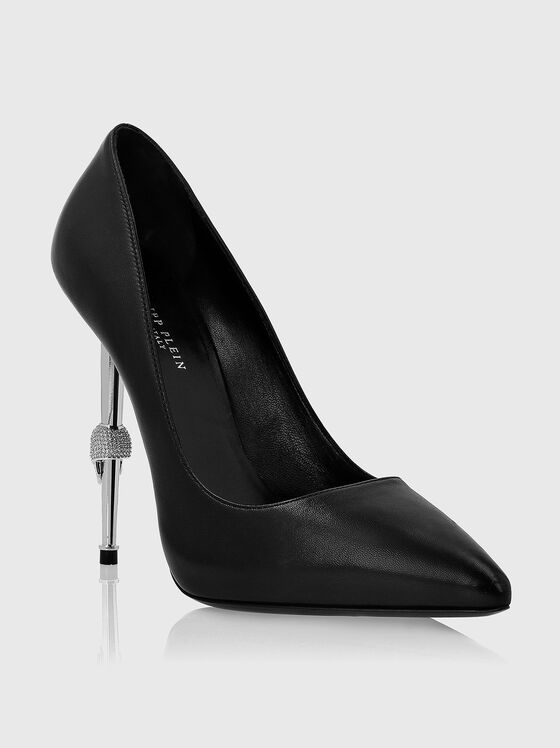Черни кожени обувки с висок ток - 2