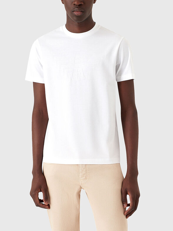 Cotton T-shirt with oval neckline in white - 1