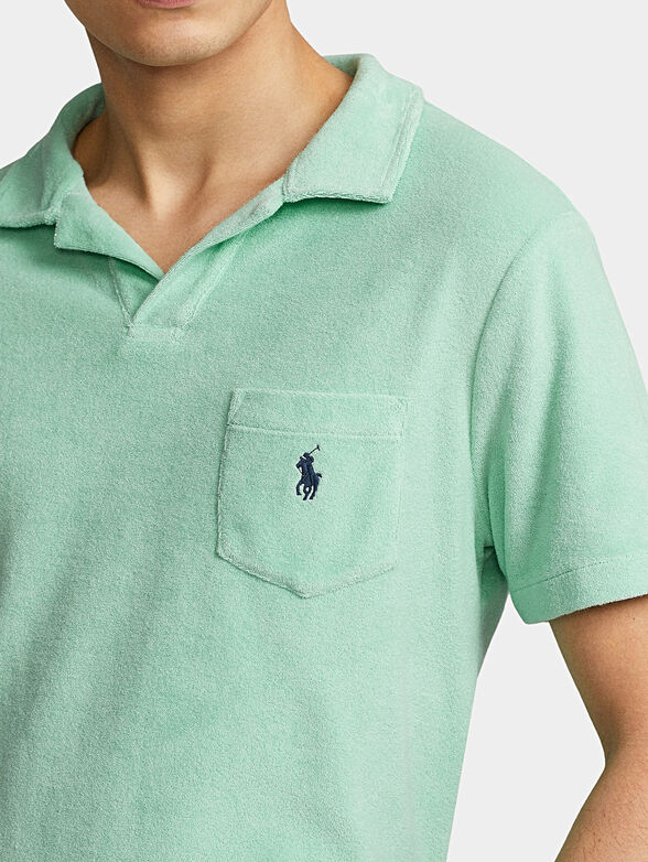 Polo shirt in green color with pocket and embroidery  - 3