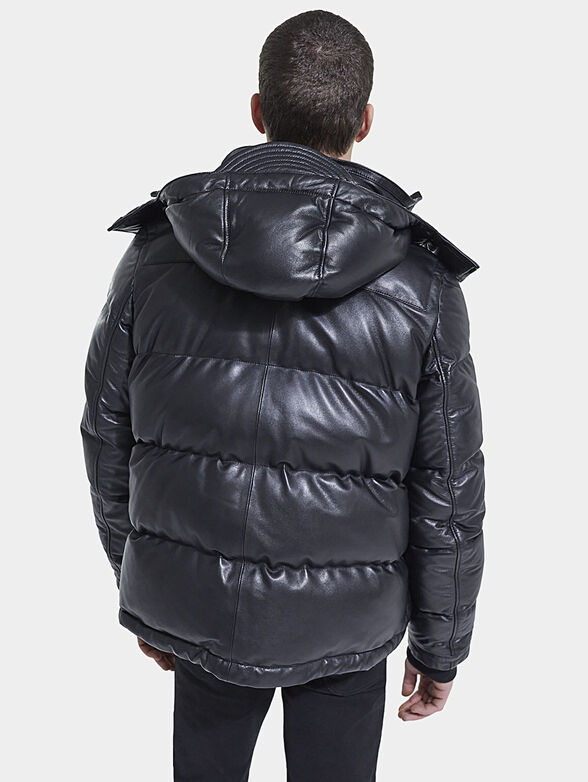 Padded leather jacket with hood - 2
