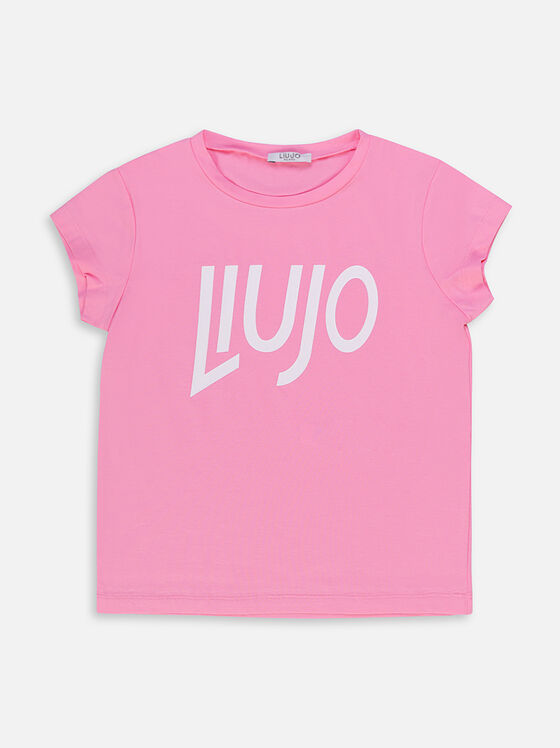 Розова тениска с лого принт - 1