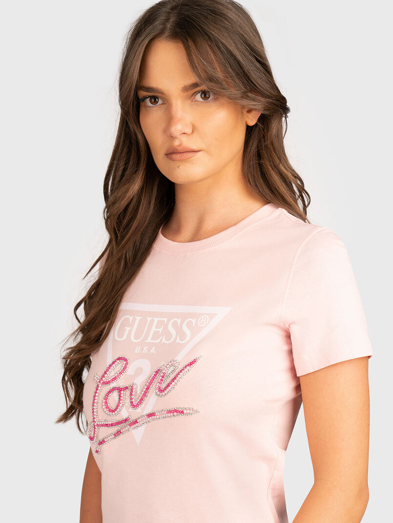 Pink T-shirt with rhinestones and logo - 3