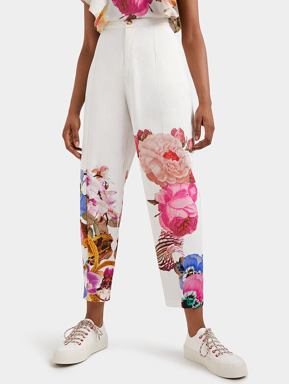 White trousers with floral print - 1