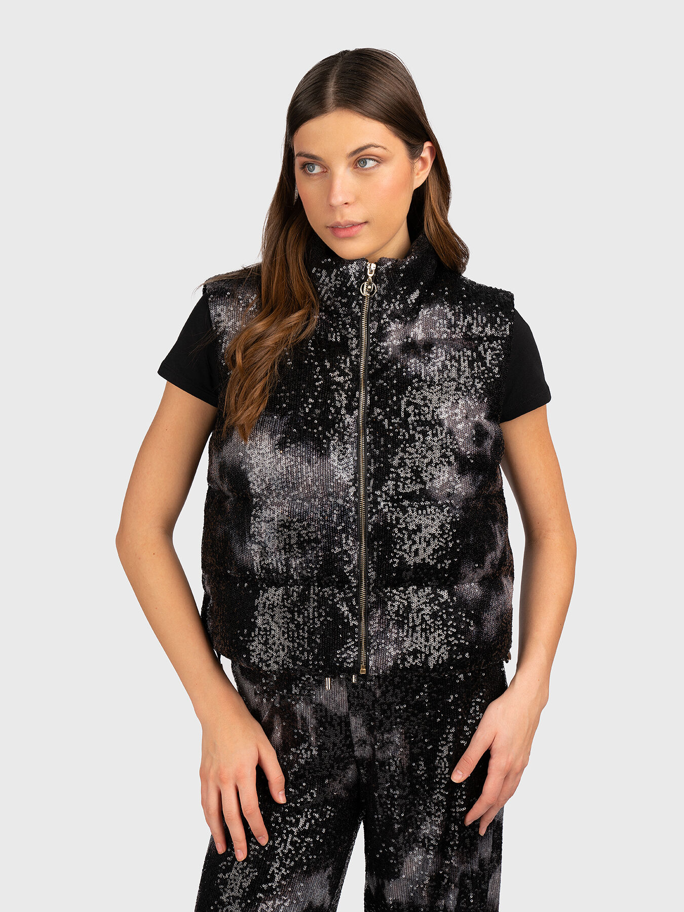 Padded vest with appliquéd sequins brand LIU JO