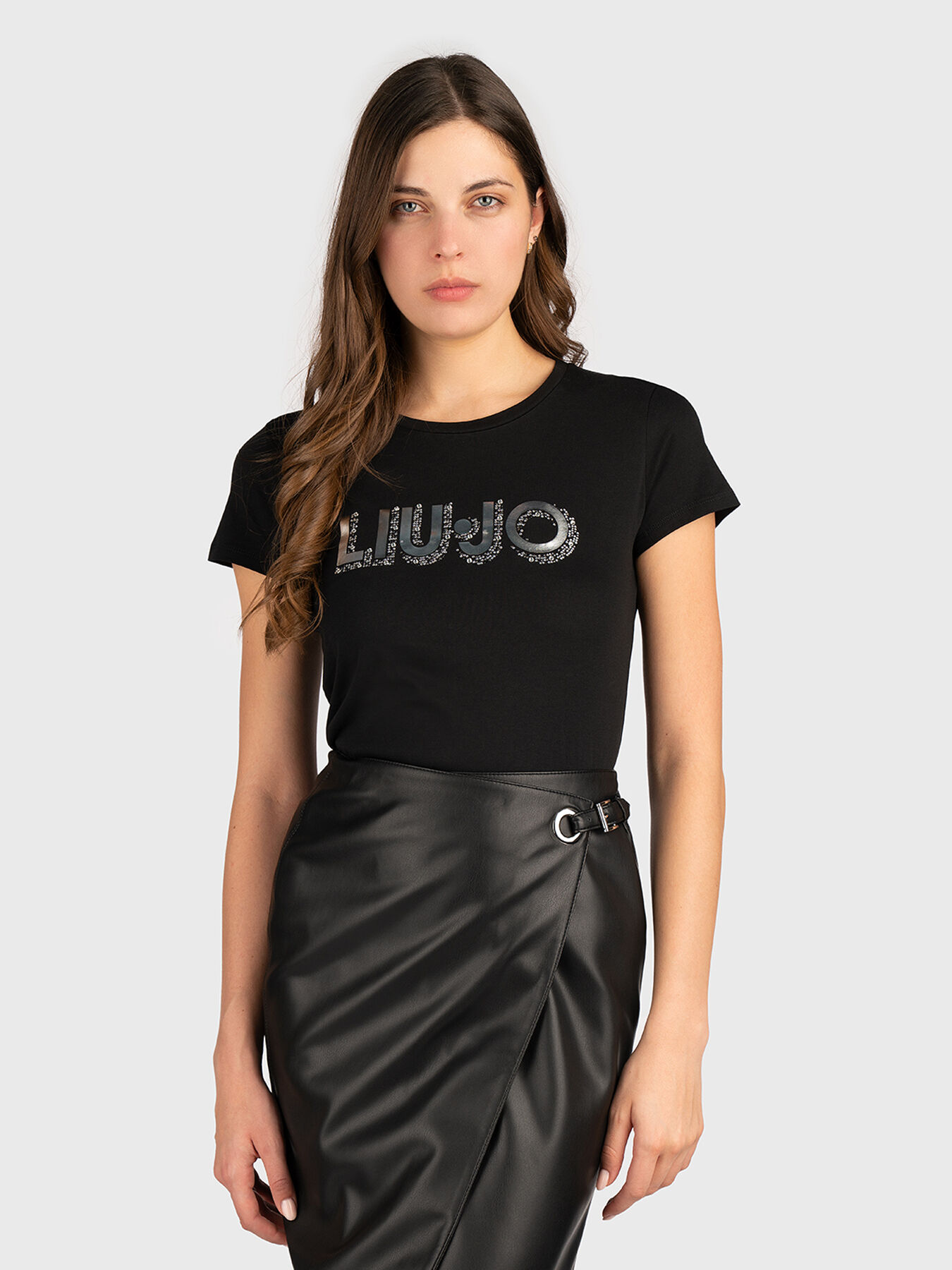 T-shirt with logo rhinestones brand LIU JO