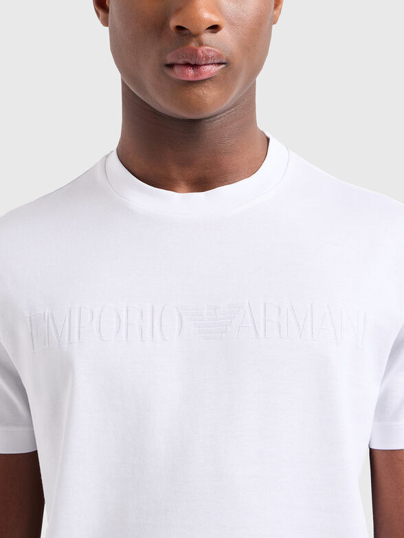 Cotton T-shirt with oval neckline in white - 4