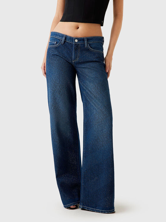 Low waist jeans with logo rhinestones - 1