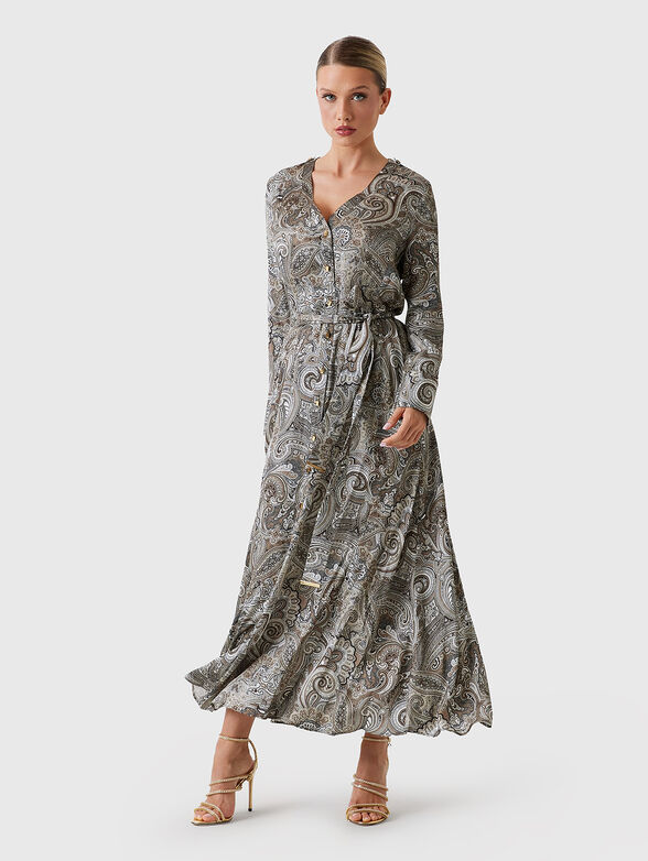 BRITNEY long sleeve maxi dress with accent print - 1