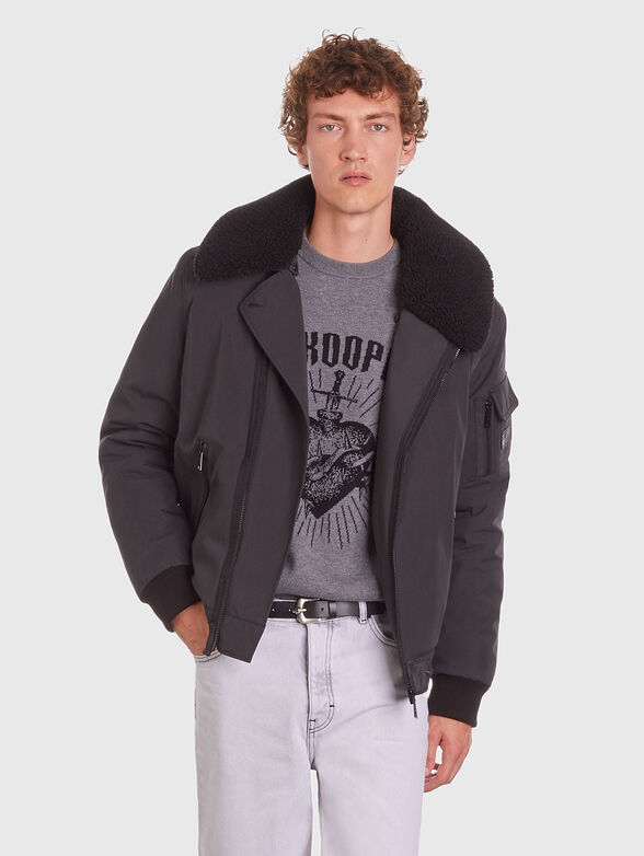 Jacket with faux fur collar in black  - 1