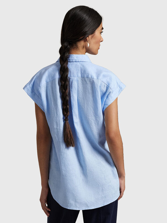 Blue linen blouse with logo embroidery - 2