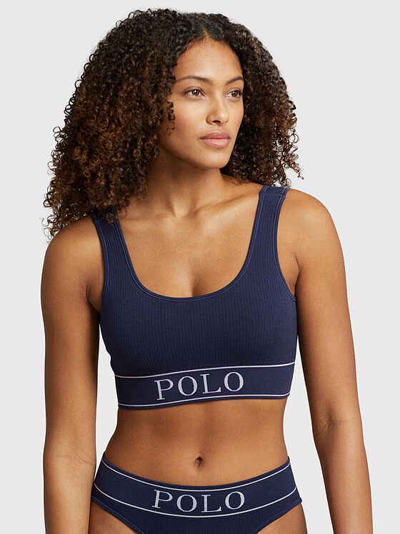 Blue sports bra with logo print - 1