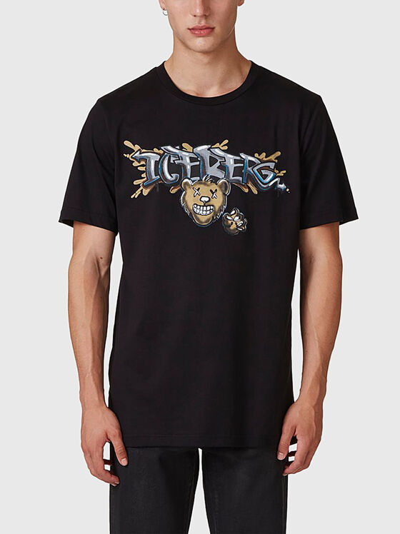 Black cotton T-shirt with contrasting print - 1