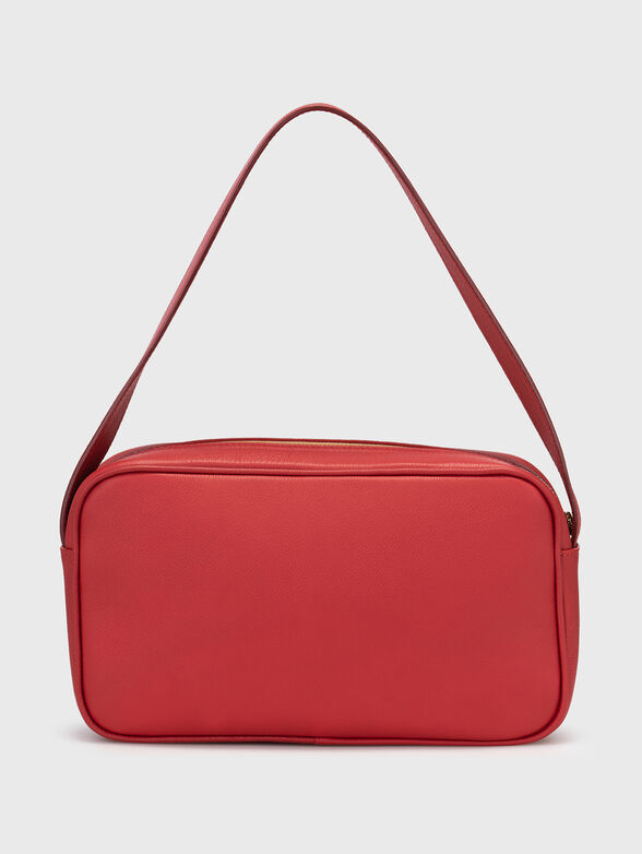 Small leather bag with logo in beige - 2