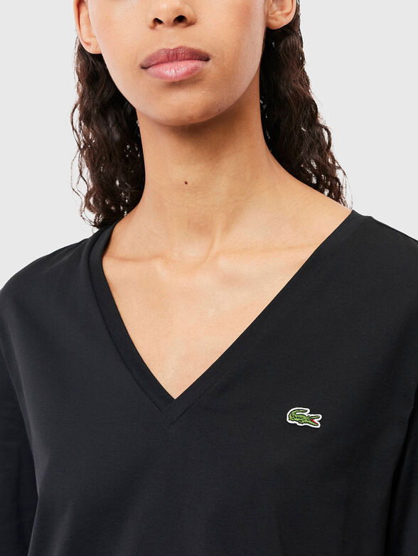 Black T-shirt with V-neck - 4