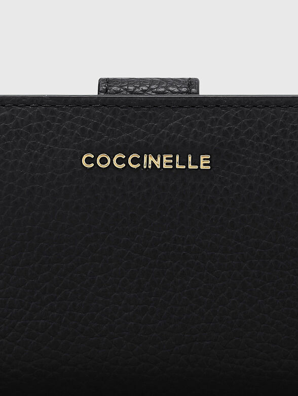 Black leather wallet with logo accent - 4