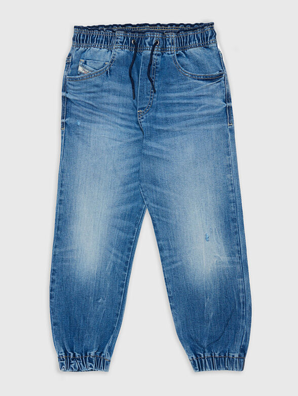 Blue jeans with ties and washed effect - 1