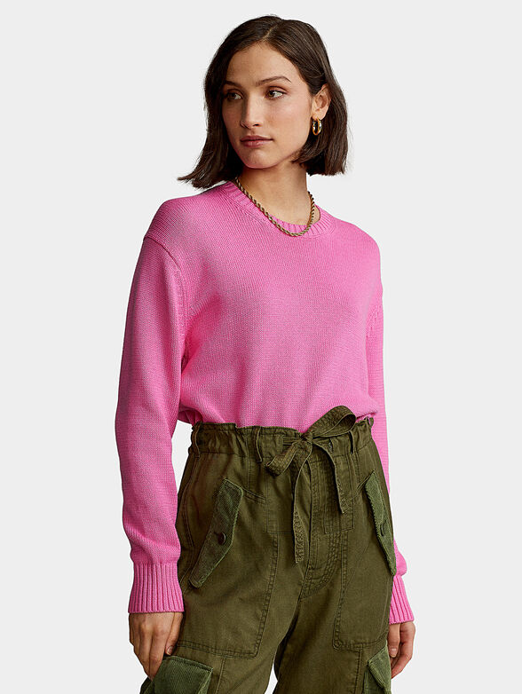 Cotton pink sweater with delicate logo embroidery - 1