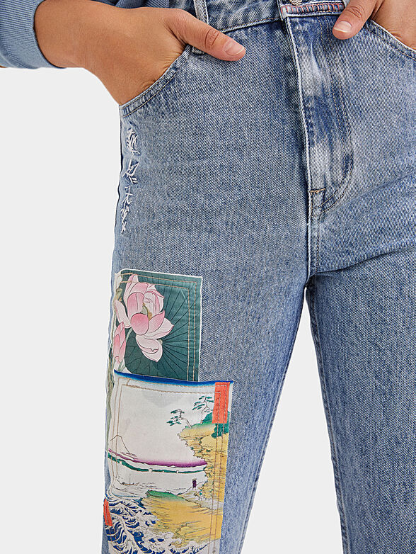 Straight cropped jeans with Japanese details - 4