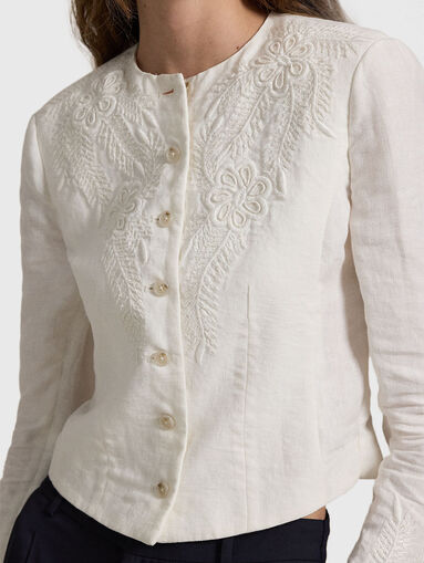 Linen jacket with floral embroidery - 5