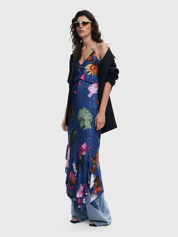 Dress with denim effect and floral accents - 6