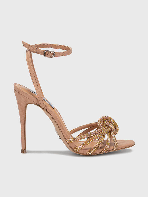 Beige heeled sandals with applied rhinestones - 1