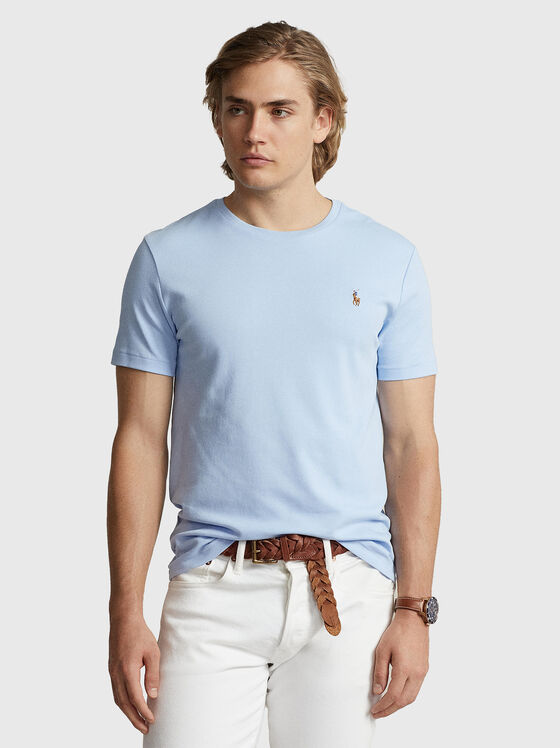 Light blue cotton T-shirt with embroidery - 1