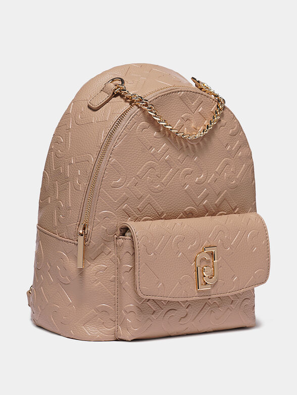 Beige backpack with embossed logo print - 2