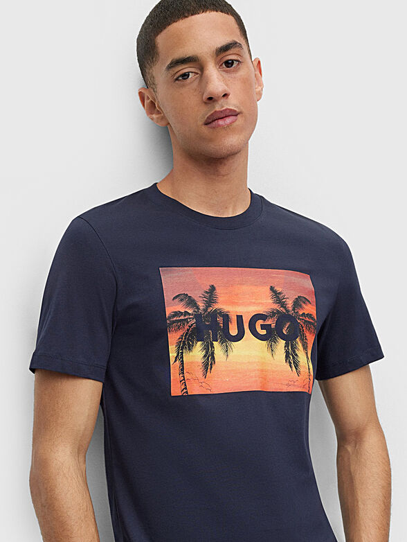 Blue cotton T-shirt with logo print - 4