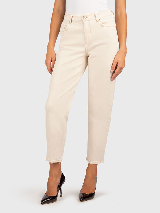 High waist jeans with logo embroidery