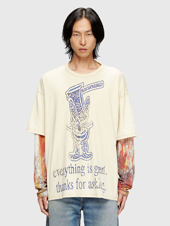 T-BOXT-DB-LS-RIB-T1 blouse with accent sleeves - 1