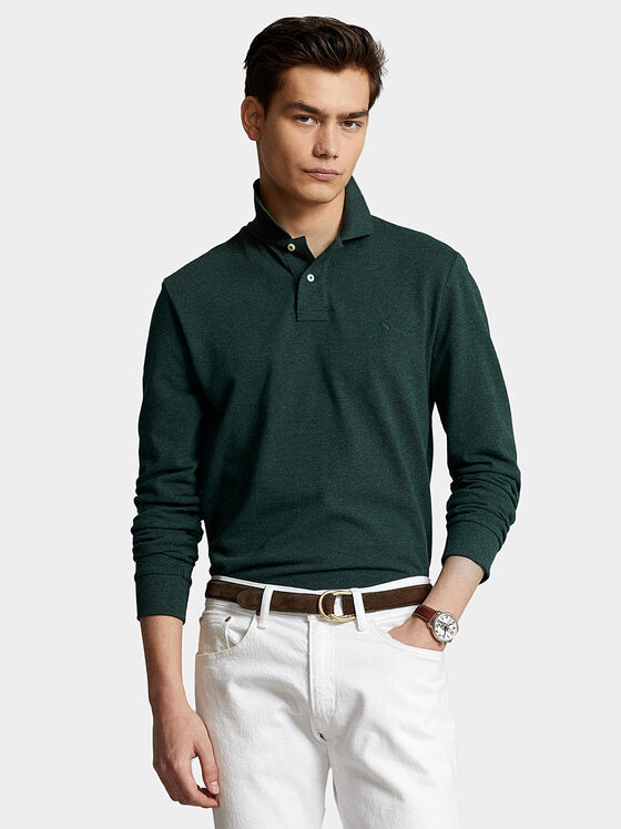 Dark green Polo-shirt with long sleeves - 1