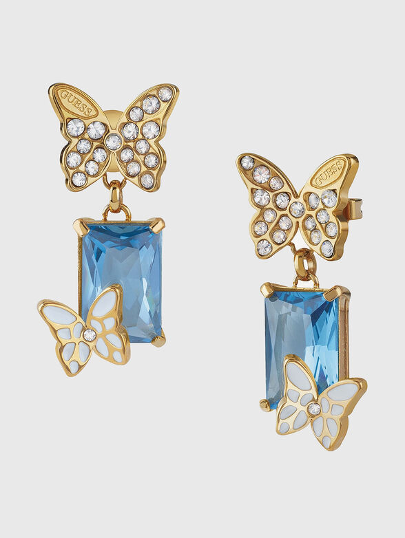 BUTTERFLY gold earrings with rhinestones - 1
