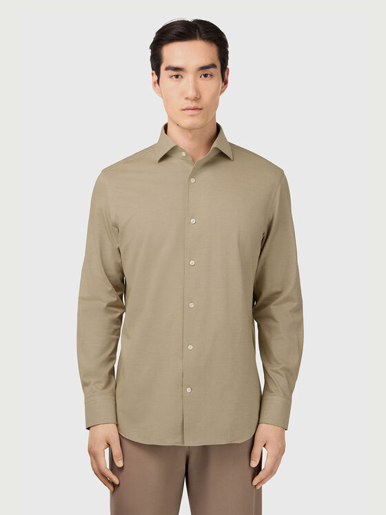 Бежова риза от памучен бленд - 1