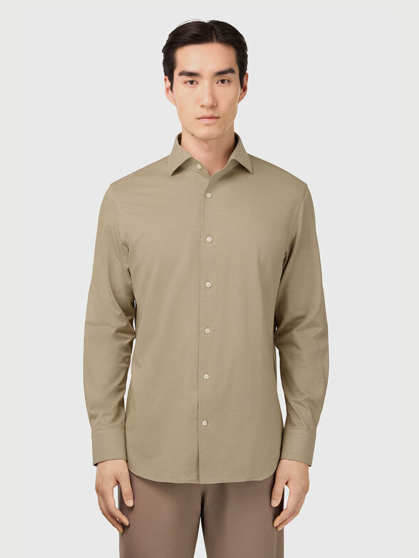 Beige cotton blend shirt - 1
