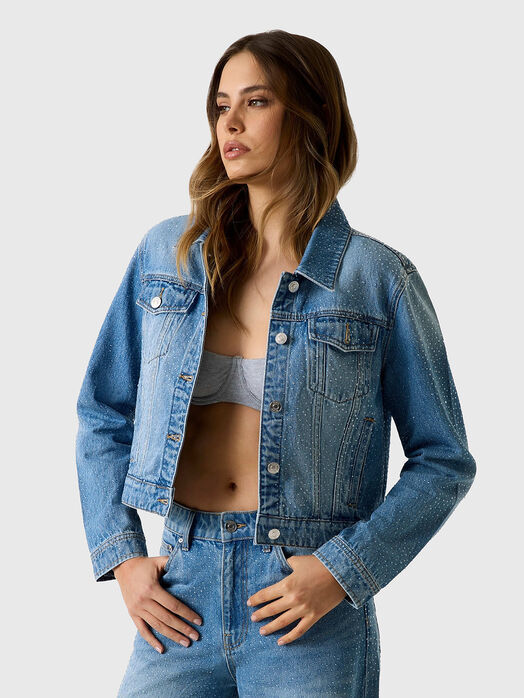 Denim jacket with crystal appliqu&eacute;s