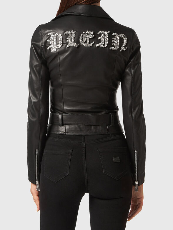 Leather biker jacket with accent logo on the back - 2