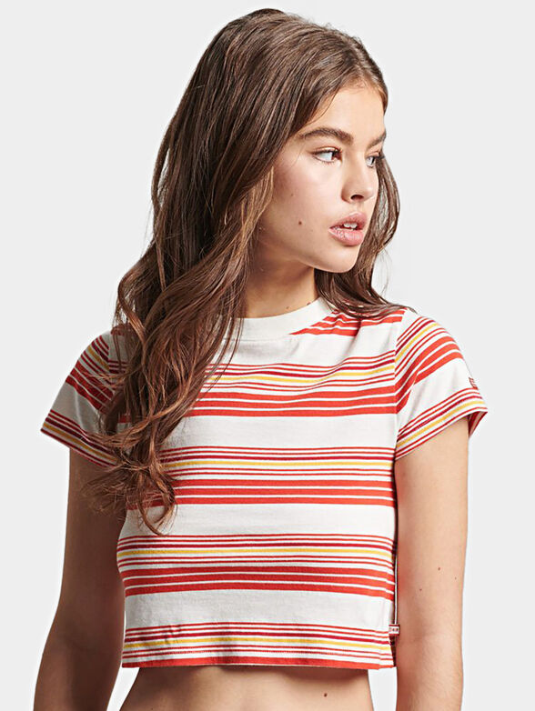 Cotton T-shirt with multicolored striped print - 1