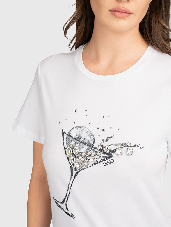 Cotton T-shirt with appliqued rhinestones - 4