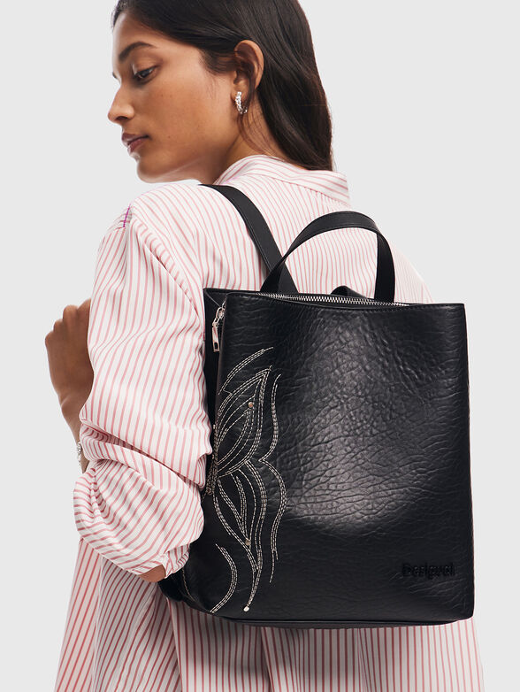 Black backpack with accent embroidery - 2