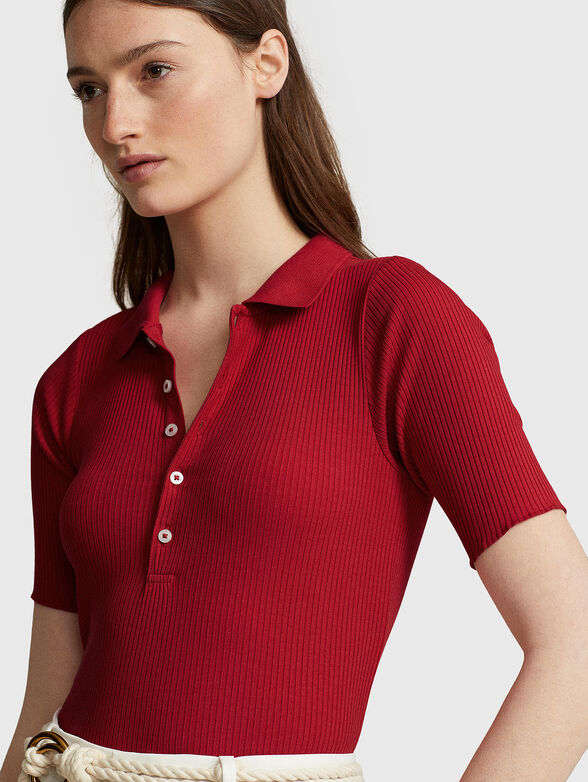 Dark red Polo-shirt made of elastic rips - 4